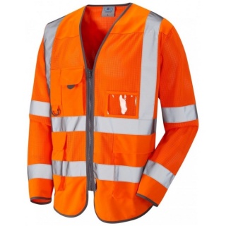 Leo Workwear S20-O Burrington Hi Vis Class 3 Coolvis Long Sleeve Vest Orange